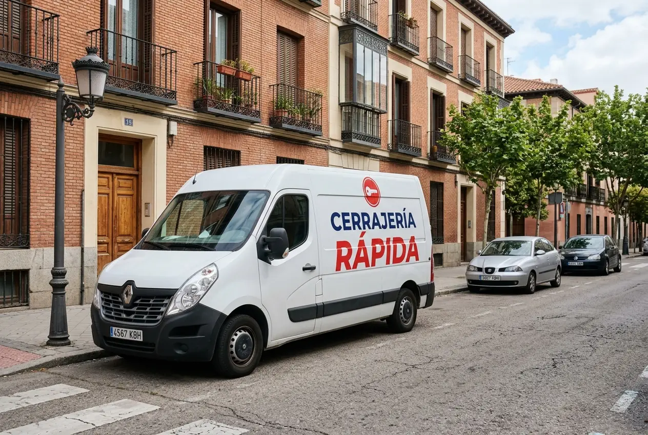 Furgoneta de Cerrajería Rápida en una calle de Madrid